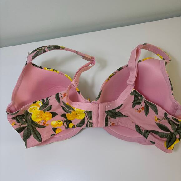 Cacique Cotton Boost Plunge Bra Size 40D Pink Leaves Lemon Breathable NWT - Picture 4 of 9